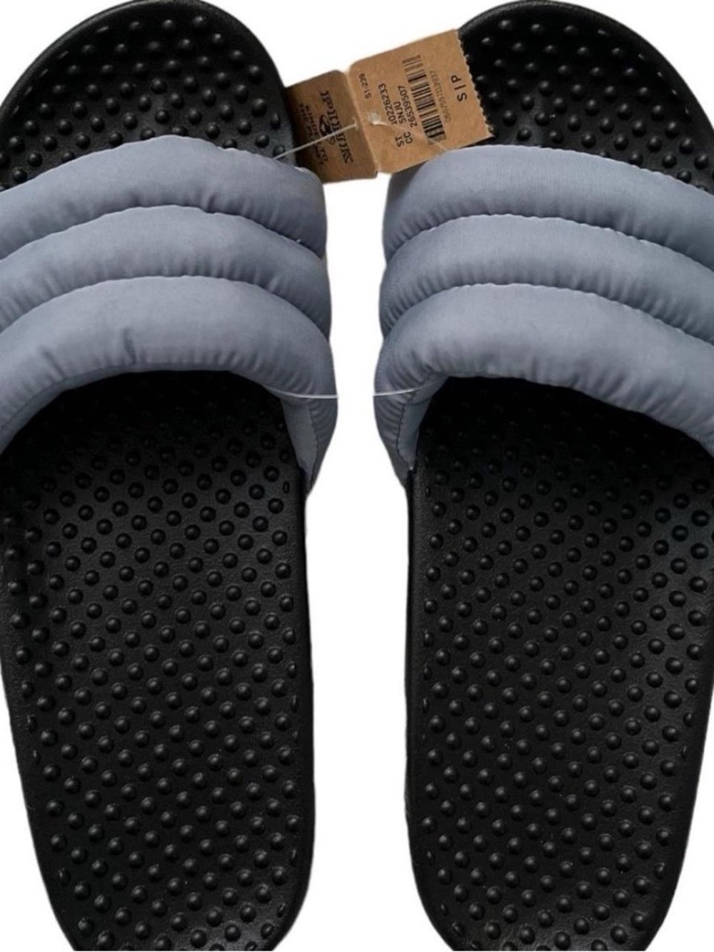 PINK Victoria's Secret Quilted Slide Sandals in Light Gray and Black